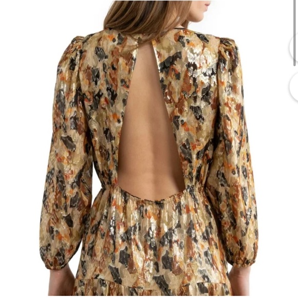 BA&SH || Gullian Metallic Gold Bronze Maxi Dress Open Back Size US 2 XS - Picture 3 of 12